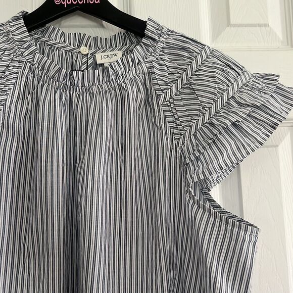 J. Crew Striped flutter-sleeve top in navy and white - Picture 4 of 10